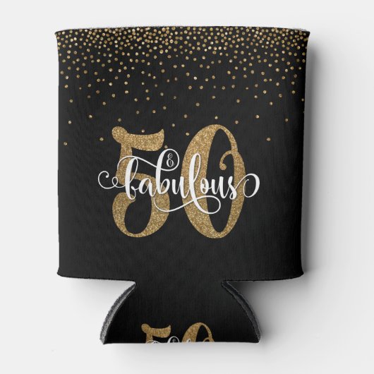 Gold Glitter 50 & Fabulous Typography Birthday Blikjeskoeler (Voorkant)
