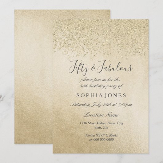 Gold Glitter 50 jaar en geweldig 50 jaar oud Kaart (Voorkant / Achterkant)