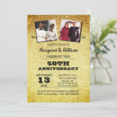 Gold Glitter 50e Jubileum Foto Kaart (Staand voorkant)