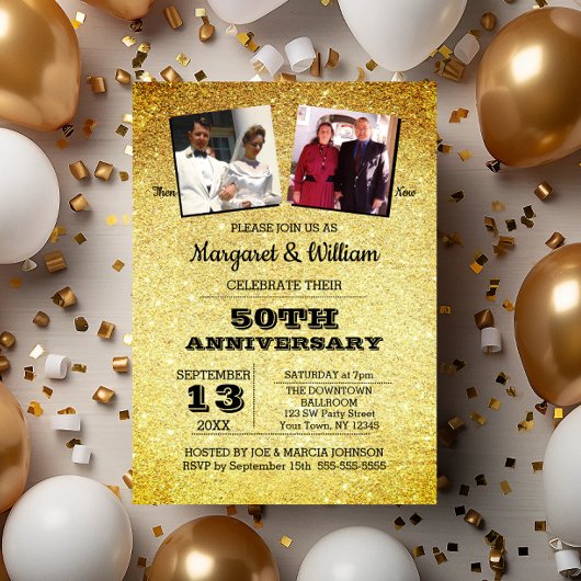 Gold Glitter 50e Jubileum Foto Kaart