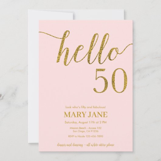 Gold Glitter 50e verjaardag Hallo 50 uitnodiging (Voorkant)