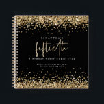 Gold Glitter 50th Birthday Black Guest Book Notitieboek<br><div class="desc">Gold Glitter 50th Birthday Party Black Guest Book Een alternatieve optie voor gasten om hun goede wensen te schrijven op je vijftigste in klassiek zwart en goud. De belangrijkste kopbal is in een reeks stijlvol manuscript en de rest van de tekst u kunt gemakkelijk personaliseren.</div>