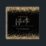 Gold Glitter 50th Birthday Black Guest Book Notitieboek<br><div class="desc">Gold Glitter 50th Birthday Party Black Guest Book Een alternatieve optie voor gasten om hun goede wensen te schrijven op je vijftigste in klassiek zwart en goud. De belangrijkste kopbal is in een reeks stijlvol manuscript en de rest van de tekst u kunt gemakkelijk personaliseren.</div>