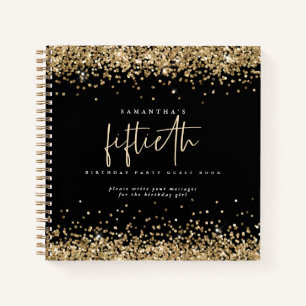 Gold Glitter 50th Birthday Black Guest Book Notitieboek