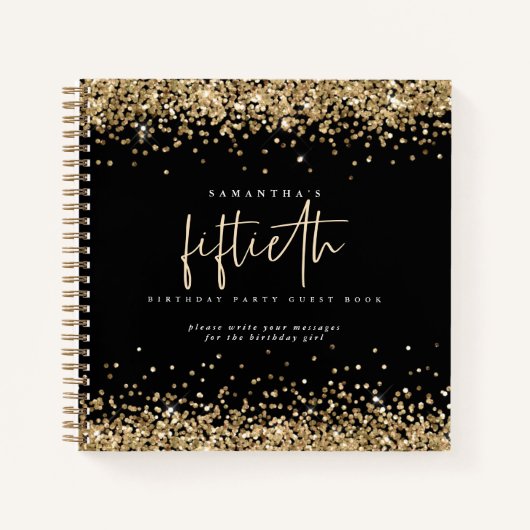 Gold Glitter 50th Birthday Black Guest Book Notitieboek (Voorkant)