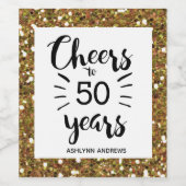 Gold Glitter 50th Birthday - Cheers tot 50 jaar Wijn Etiket (Enkel label)