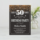 Gold Glitter 50th Birthday Invitation Kaart (Staand voorkant)