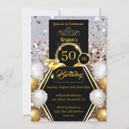 Gold Glitter 50th Birthday Invitation Kaart (Voorkant)