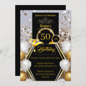 Gold Glitter 50th Birthday Invitation Kaart (Voorkant / Achterkant)