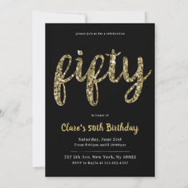 Gold Glitter 50th Birthday Invitations Kaart