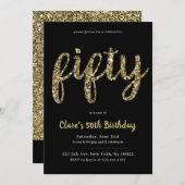 Gold Glitter 50th Birthday Invitations Kaart (Voorkant / Achterkant)