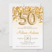 Gold Glitter 50th Birthday Party Invitation Kaart (Voorkant)