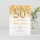 Gold Glitter 50th Birthday Party Invitation Kaart (Staand voorkant)