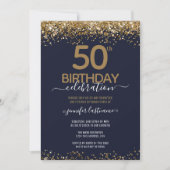 Gold Glitter 50th Birthday Party Invitation Kaart (Voorkant)