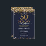 Gold Glitter 50th Birthday Party Invitation Kaart<br><div class="desc">Elegant Faux Gold glitter met de scherpende confetti hoogtepunten op de boven- en ondergrens. Alle tekst kan worden aangepast en kan eenvoudig worden gewijzigd voor uw eigen wensen. Geweldig elegante sjabloon voor de 50ste verjaardag.</div>