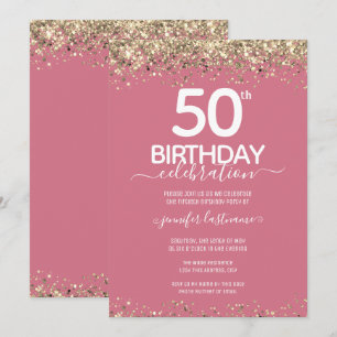 Gold Glitter 50th Birthday Party Invitation Kaart