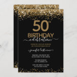 Gold Glitter 50th Birthday Party Invitation Kaart<br><div class="desc">Elegant Faux Gold glitter met de scherpende confetti hoogtepunten op de boven- en ondergrens. Alle tekst kan worden aangepast en kan eenvoudig worden gewijzigd voor uw eigen wensen. Geweldig elegante sjabloon voor de 50ste verjaardag.</div>