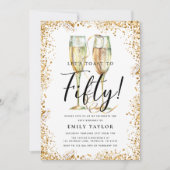 Gold Glitter 50th Birthday Party Kaart (Voorkant)