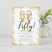 Gold Glitter 50th Birthday Party Kaart (Staand voorkant)