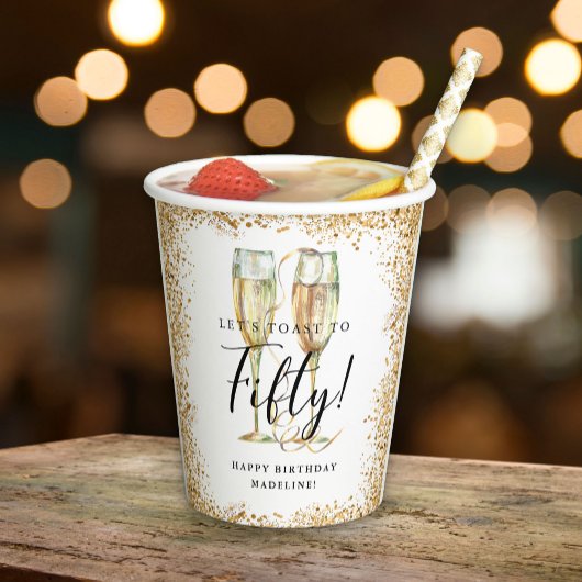 Gold Glitter 50th Birthday Party Papieren Bekers