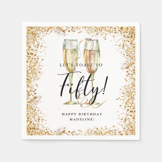 Gold Glitter 50th Birthday Party Servet (Voorkant)