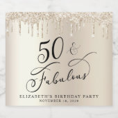 Gold Glitter 50th Birthday Party Sparkling Wijnetiket (Enkel label)
