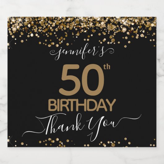 Gold Glitter 50th Birthday - persoonlijk Sparkling Wijnetiket (Enkel label)