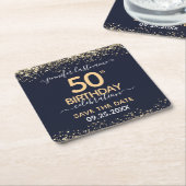 Gold Glitter 50th Birthday Save the Date Kartonnen Onderzetters (Schuin)