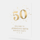 Gold Glitter 50th Fifty Birthday Welcome Party  Acryl Bord (Hoek)