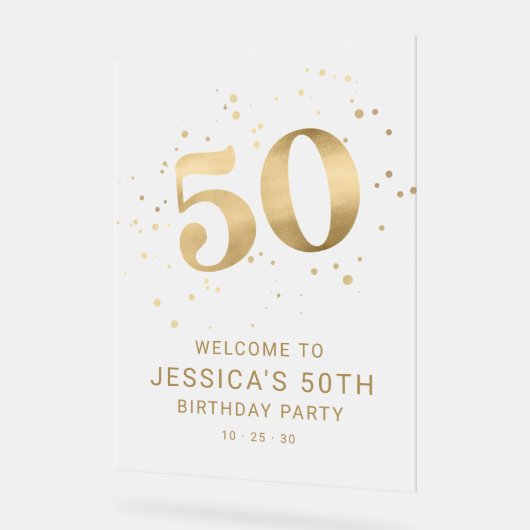 Gold Glitter 50th Fifty Birthday Welcome Party  Acryl Bord (Hoek)