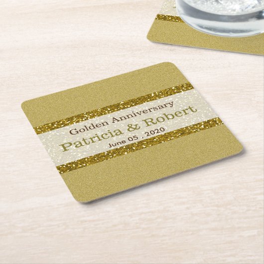 Gold Glitter 50th Golden Wedding Jubileum Kartonnen Onderzetters (Schuin)