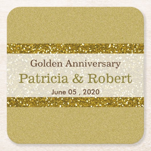 Gold Glitter 50th Golden Wedding Jubileum Kartonnen Onderzetters (Voorkant)
