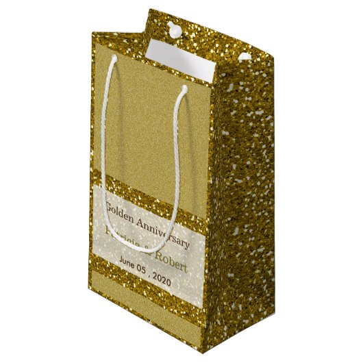 Gold Glitter 50th Golden Wedding Jubileum Klein Cadeauzakje (Voorkant Gekanteld)
