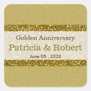 Gold Glitter 50th Golden Wedding Jubileum Vierkante Sticker