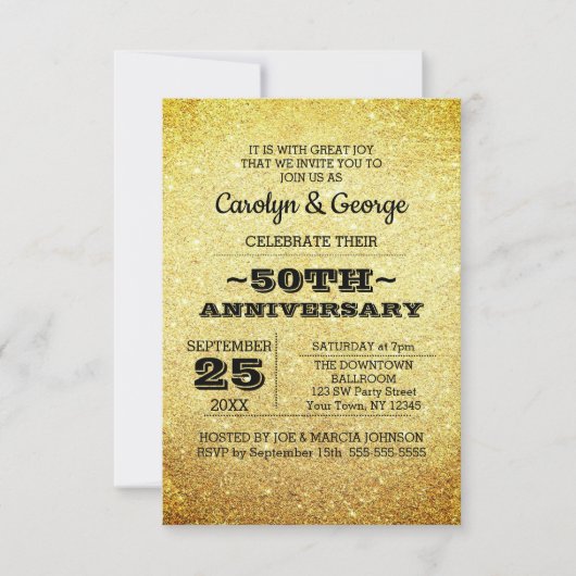 Gold Glitter 50th Jubileum Party Kaart (Voorkant)