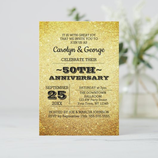 Gold Glitter 50th Jubileum Party Kaart (Staand voorkant)