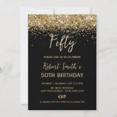 Gold Glitter 50th Surprise Birthday Party Black Kaart (Voorkant)