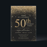 Gold Glitter 50th Surprise Birthday Party Black Kaart<br><div class="desc">Gold Glitter 50th Birthday Party Black 50 Elegant Surprise Dit elegante ontwerp biedt een zwarte achtergrond,  gouden glitter en aangepaste scriptletters. Wat een mooie manier om je gasten uit te nodigen voor deze speciale gelegenheid.</div>