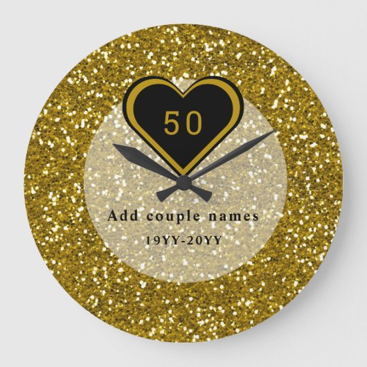 Gold Glitter 50th Wedding Jubileum Grote Klok (Voorkant)