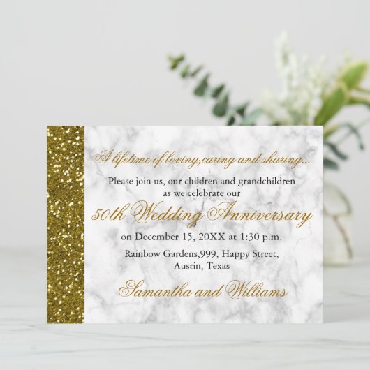 Gold Glitter 50th Wedding Jubileum Kaart (Staand voorkant)