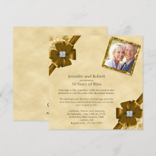 Gold Glitter 50th Wedding Jubileum Uitnodiging (Voorkant / Achterkant)