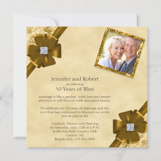 Gold Glitter 50th Wedding Jubileum Uitnodiging (Voorkant)