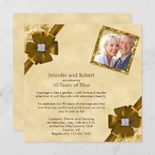 Gold Glitter 50th Wedding Jubileum Uitnodiging
