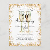 Gold Glitter 50th Wedding Jubileum Uitnodiging Briefkaart (Voorkant)