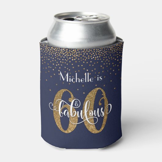 Gold Glitter 60 & Fabulous Navy Blue Birthday Blikjeskoeler (Blikje Voorkant)