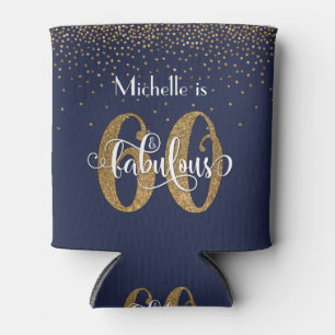 Gold Glitter 60 & Fabulous Navy Blue Birthday Blikjeskoeler