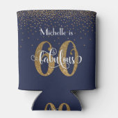 Gold Glitter 60 & Fabulous Navy Blue Birthday Blikjeskoeler (Achterkant)