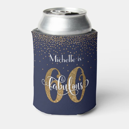 Gold Glitter 60 & Fabulous Navy Blue Birthday Blikjeskoeler (Blikje Achterkant)