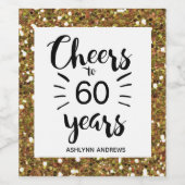 Gold Glitter 60th Birthday - Cheers to 60 Years Wijn Etiket (Enkel label)