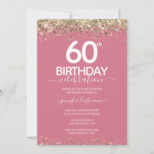 Gold Glitter 60th Birthday Party Invitation Kaart (Voorkant)